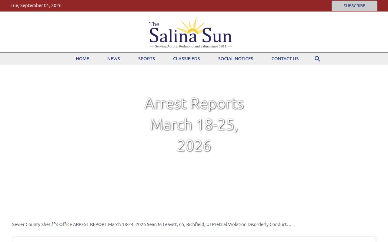 Salina Sun Sevier County Sheriff's Office arrest report format