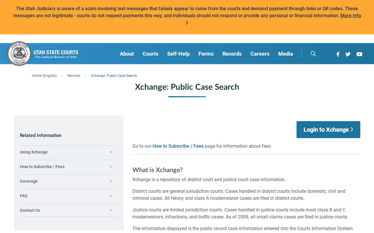 Utah Courts Xchange Sevier County court disposition search information