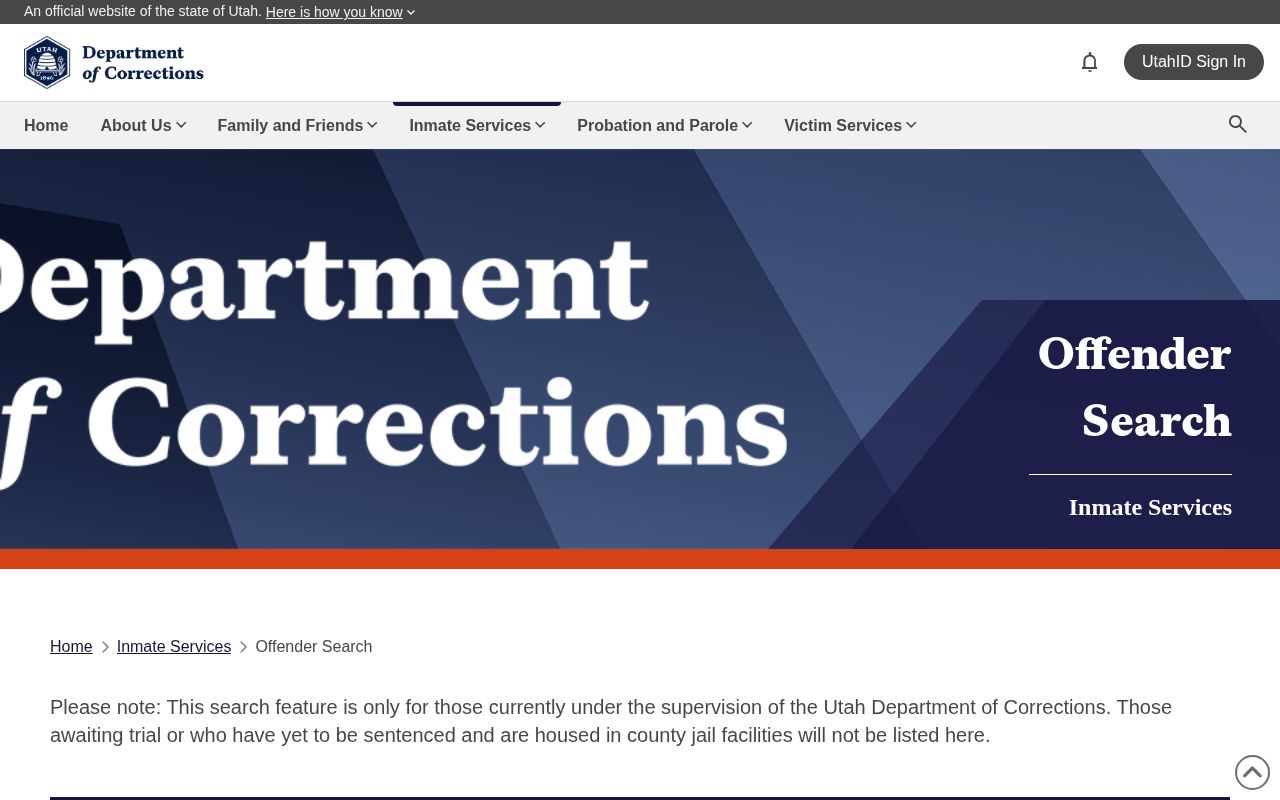 Utah Department of Corrections offender search for Sevier County custody comparison